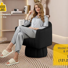 360 Degree Sherpa Swivel Cuddle Barrel Accent Sofa Chairs, Round Teddy Armchairs with Wide Upholstered, Furry Boucle Reading Chair for Living Room, Bedroom, Office, Waiting Rooms (Black)