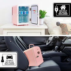 Koolatron Mini Fridge - Refrigerator for Bedroom, Office, Portable Table Top Beverage Cooler, 12V 110V Refrigerador for Drinks, Soda, Wine, Use in Car, Dorm, Outdoor, Patio, 6 Can