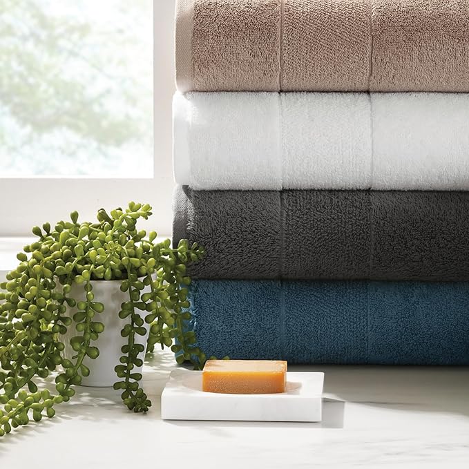 Aston & Arden Aegean Terry 6 Piece Bath Towel Set - Ringspun Turkish Cotton Thick and Soft Absorbent Luxury Hotel and Spa Bathroom Towel, 600 GSM, Dark Grey