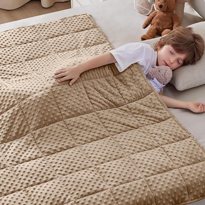 anfie Weighted Blanket Kids(36"x48" 3lbs) Weighted Blanket Cooling Blanket for Sleeping,Throw Size Breathable Blanket with Premium Glass Bead(Khakil)