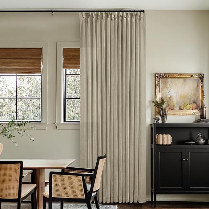 Light Khaki Linen Pinch Pleated Curtains 84 Inches Long 2 Panels for Living Room Bedroom Flax Linen Pleated Hooks Rings Back Tab Light Filtering Taupe Country Farmhouse Curtain Drapes 84 Inch Length