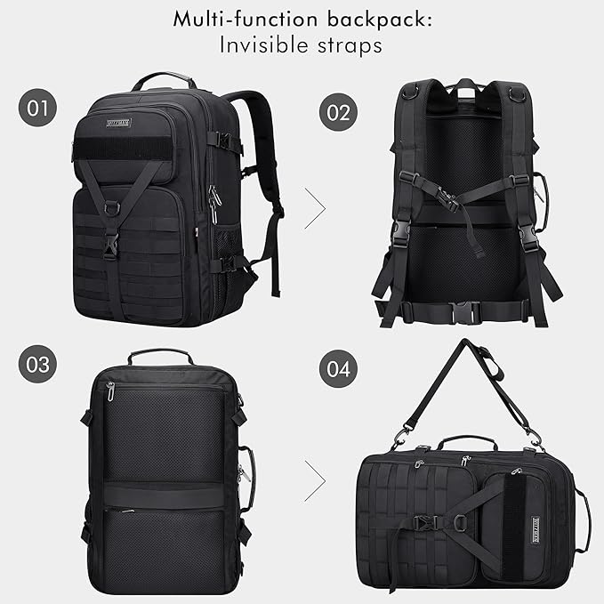 WITZMAN Carry On Travel Backpack for Men Large Convertible 45L Fit 17 Inch Laptop Backpack 3 in 1 Bag for Airline Approved(B688 Black)