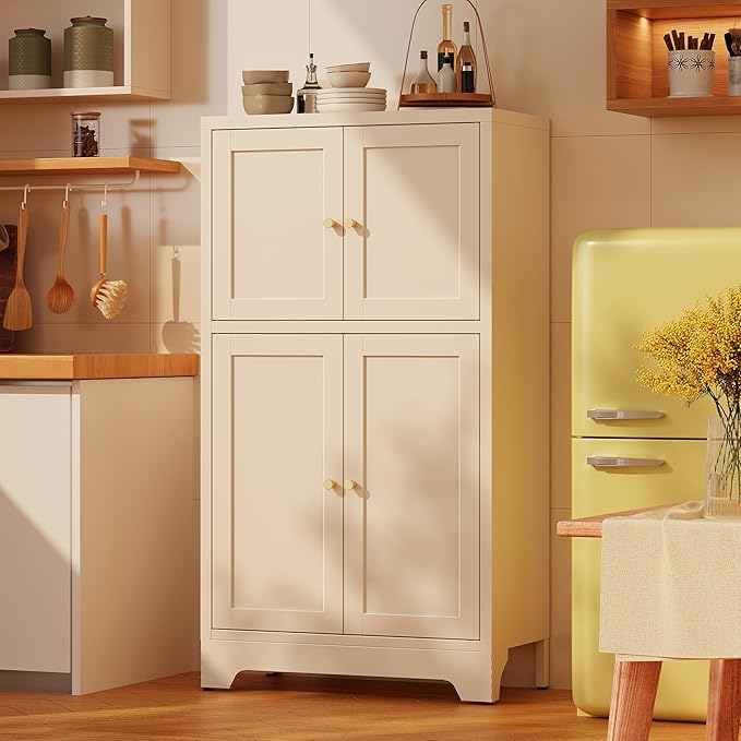 Bathroom Floor Storage Cabinet,Freestanding Bathroom Storage Cabinets,White Bathroom Cupboard,Metal Floor Cabinets,Small Cabinet with 2 Adjustable Shelves&4 Doors