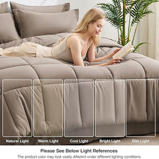 Love's cabin Twin XL Comforter Set Light Brown, 5 Pieces Twin XL Bed in a Bag, All Season Bedding Sets with 1 Comforter, 1 Flat Sheet, 1 Fitted Sheet, 1 Pillowcase and 1 Pillow Sham