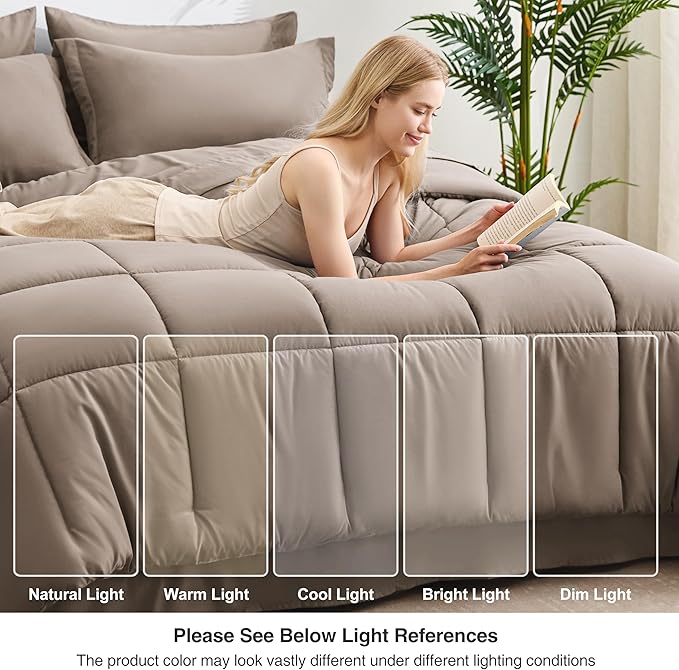 Love's cabin Twin XL Comforter Set Light Brown, 5 Pieces Twin XL Bed in a Bag, All Season Bedding Sets with 1 Comforter, 1 Flat Sheet, 1 Fitted Sheet, 1 Pillowcase and 1 Pillow Sham