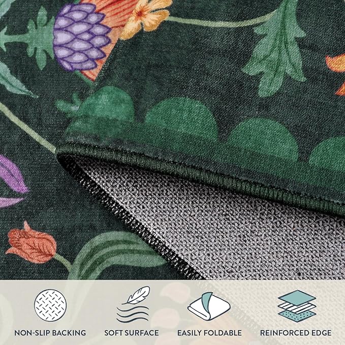 Lahome Boho Floral Washable Green 9x12 Area Rugs for Living Room, Non Slip Rugs for Bedroom, Indoor Throw Dining Room Carpet for Under Table Home Office Playroom (Forest Green,9x12ft)