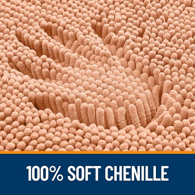 OLANLY Bathroom Rugs 30x20, Extra Soft Absorbent Chenille Bath Rugs, Rubber Backing Quick Dry, Machine Washable Bath Mats for Bathroom Floor, Tub and Shower, Home Decor Accessories, Peach