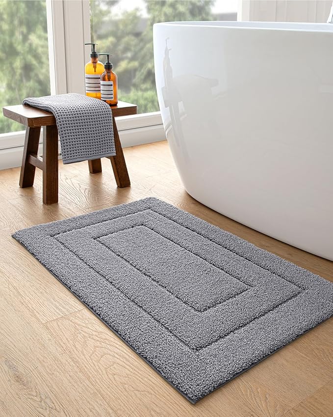 DEXI Bathroom Rug 43x24, Non Slip Washable Bath Mat for Shower Floor, Extra Large Absorbent Soft Bathmat with Rubber Backing, Quick Dry Microfiber Carpet, Grey