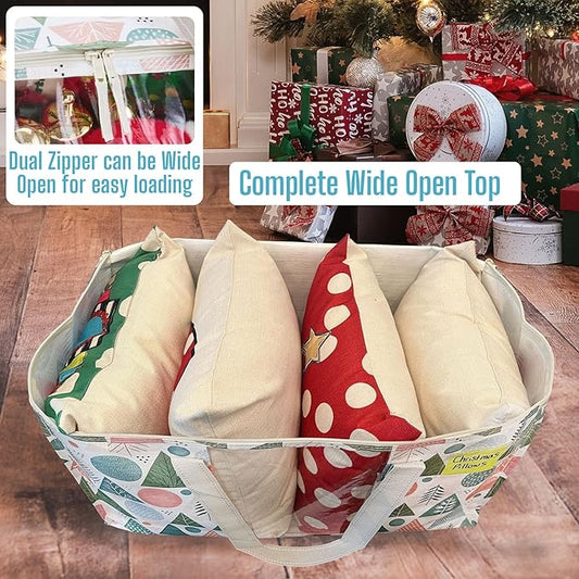 VENO 6 Pack Moving Bags, Large Christmas Storage Bins with lids, Packing Supplies for College, Alternative to Moving Boxes, Foldable, Heavy-Duty Tote, Christmas Pattern (Pastel Forest, 6 Pack)