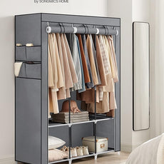 SONGMICS Portable Closet, Wardrobe Closet Organizer with Cover, 3 Hanging Rods and Shelves, 4 Side Pockets, 51.2 x 17.7 x 65.7 Inches, Large Capacity for Bedroom, Living Room, Gray URYG092G02