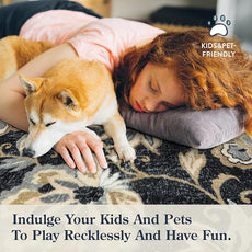 Lahome Floral Black Runner Rug - 2x8 Kitchen Runners Non Skid Washable 8 Ft Non-Slip Stain Resistant Long Runner Rugs for Hallway, Paisley Print Accent Ultra-Thin Runners for Bedroom Entryway Foyer