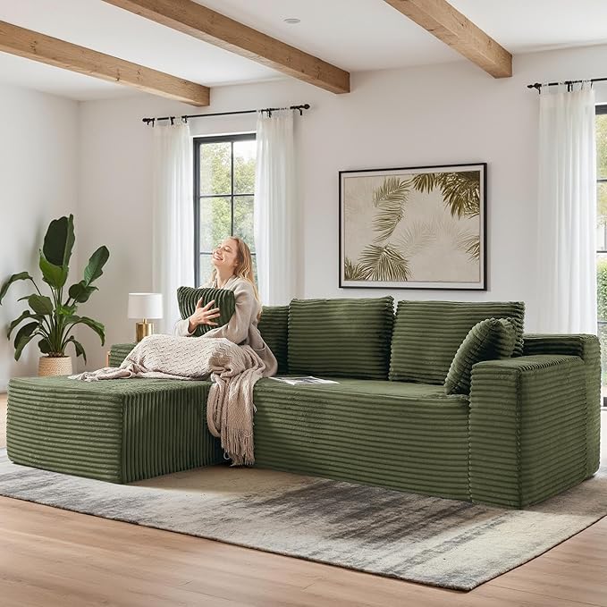 105''Sectional Cloud Couch with L Shaped Chaise,Modern Modular Sectional Sofa,Comfy Sectional Couches for Living Room,Bedroom,Apartment (Green, 105''W Left Facing Chaise)