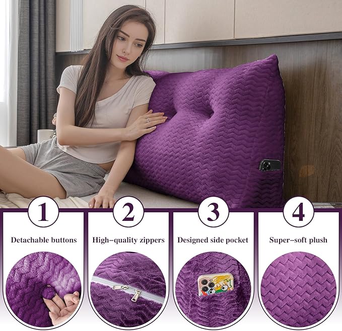 Large Bolster Triangular Headboard Wedge Backrest Positioning Support Bed Rest Reading Pillows Headboard Wedge Pillows for Day Bed with Removable Cover