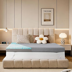 Vipbear Short King Size 4 Inch Mattress Topper, Cooling Gel Memory Foam with Bamboo Fiber Cover, Medium Firm Spine Support