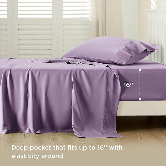 Bedsure Cooling Sheets Twin, Rayon Derived from Bamboo, Breathable & Soft Twin Sheets Set, Deep Pocket Up to 16 Inches, Hotel Luxury Silky Bedding for Hot Sleepers, Lilac