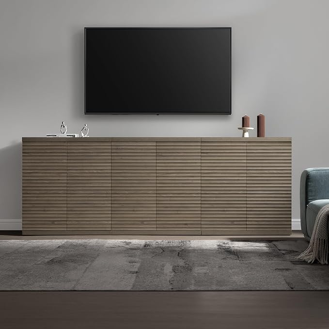 SICOTAS Buffet Cabinet with Storage Accent Sideboard Modern Credenza with Doors & Shelves Fluted Media Console Mid Century Coffee Bar Table for Living Room Kitchen Dining Room Hallway (1PCS)