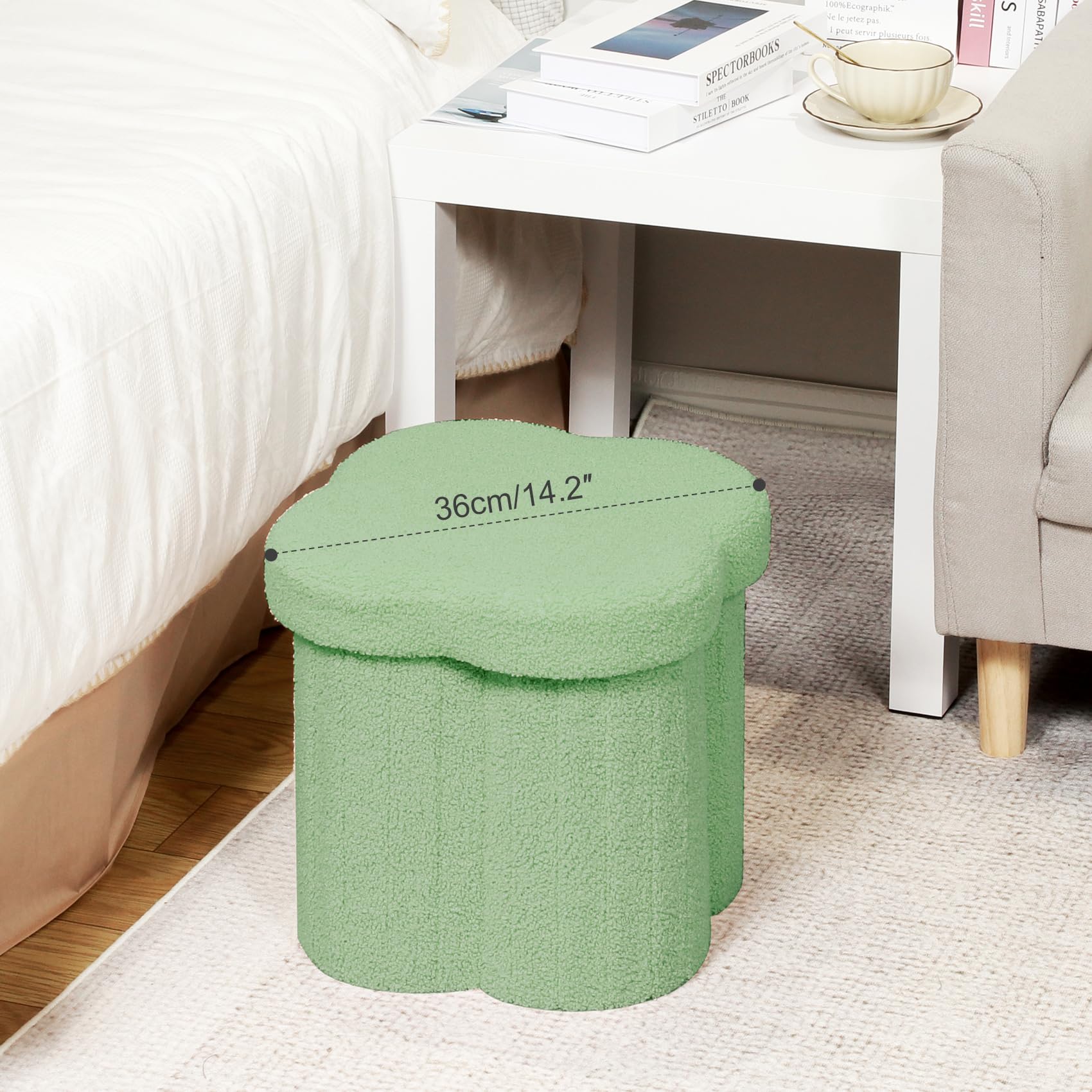 B FSOBEIIALEO Storage Ottoman Cube, Flowers Shaped Ottomans with Storage Foot Stool Footrest for Lving Room, Boucle Ottoman Seat for Dorm Room,Faux Teddy Fur,White 12.6"x12.6"x12.6" Dormly