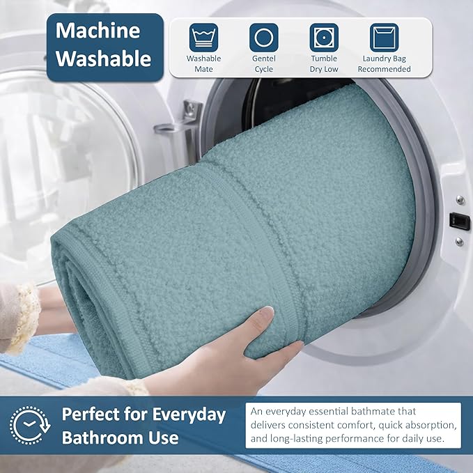 Rajlinen Cotton Bath Mat 2 Pack 23x36-100% Cotton 500 GSM Highly Absorbent Hotel Spa Bathroom Floor Mats, Aesthetic Nile Blue Bath Mat Towels, Machine Washable Shower/Bathtub Rugs