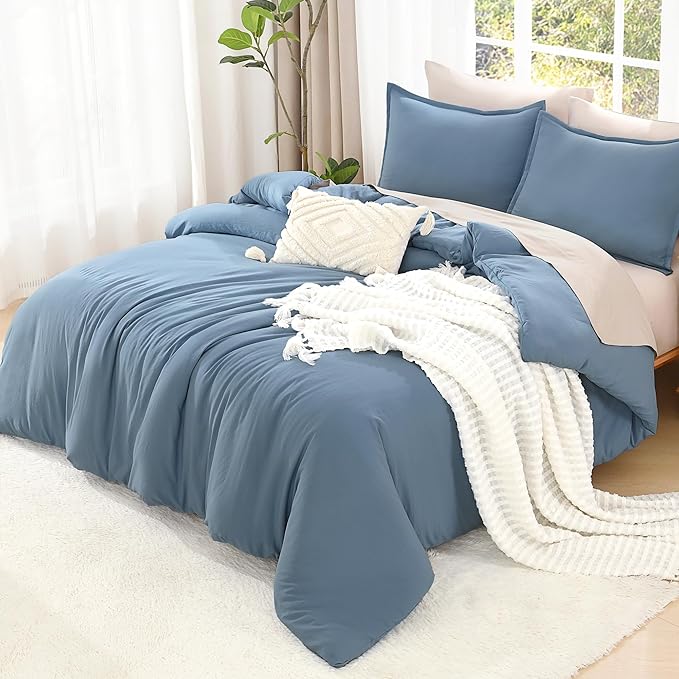 Litanika Comforter Set, Lightweight Solid Bedding Comforter Set, Fluffy Down Alternative Bed Set, Dark Grayish Blue, King