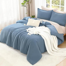 Litanika Comforter Set, Lightweight Solid Bedding Comforter Set, Fluffy Down Alternative Bed Set, Dark Grayish Blue, Super King