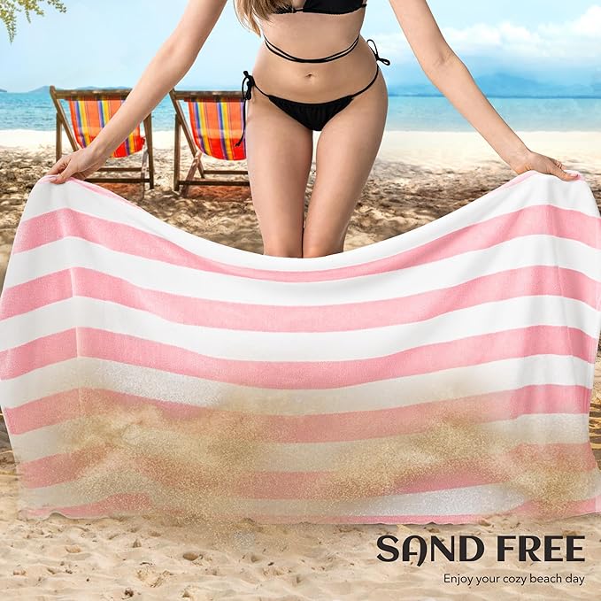 Touchat 4 Pack Cabana Stripe 250GSM Polyester Lightweight Quick-Dry Beach Towel & Blanket Combo- 30'' x 60'' Compact Travel Towel for Pool, Camping, Gym, Yoga | Ultra-Portable, Multi-Functional，Pink