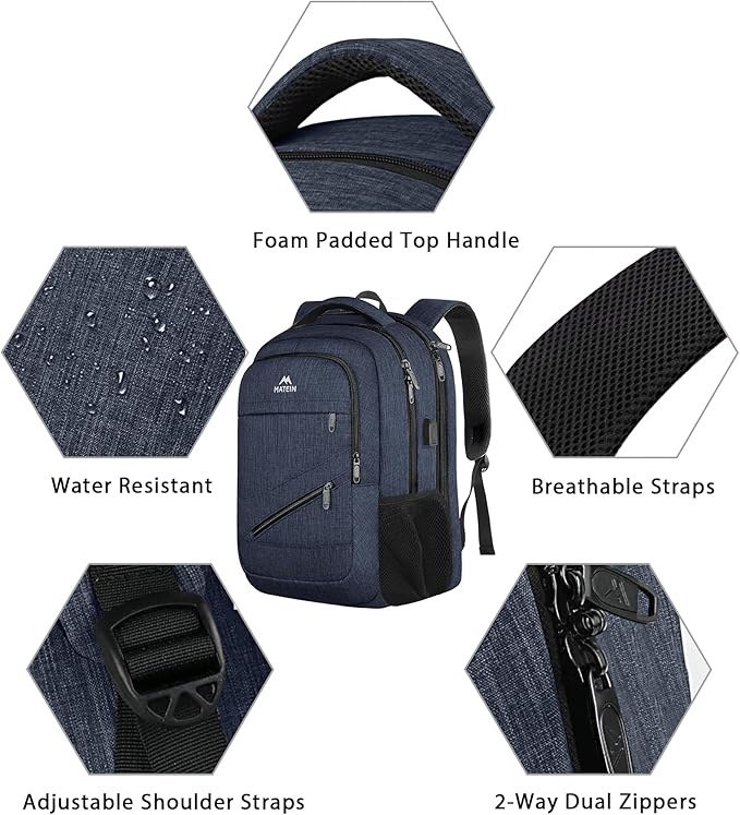 MATEIN Extra Large Laptop Backpack for Men, 50 L Travel Carry On TSA Approved Backpack with USB Port & Trolley Sleeve, Waterproof Business Work Bag Fits 18.4 Inch Computer Notebook, Dark Blue