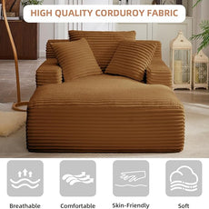 Oversized Chaise Lounge Chair Indoor Corduroy Sofa Bed with Throw Pillows Recliner Chair Comfy Large Deep Seat Sofa Couch for Living Room, Bedroom, Apartment (Orange)