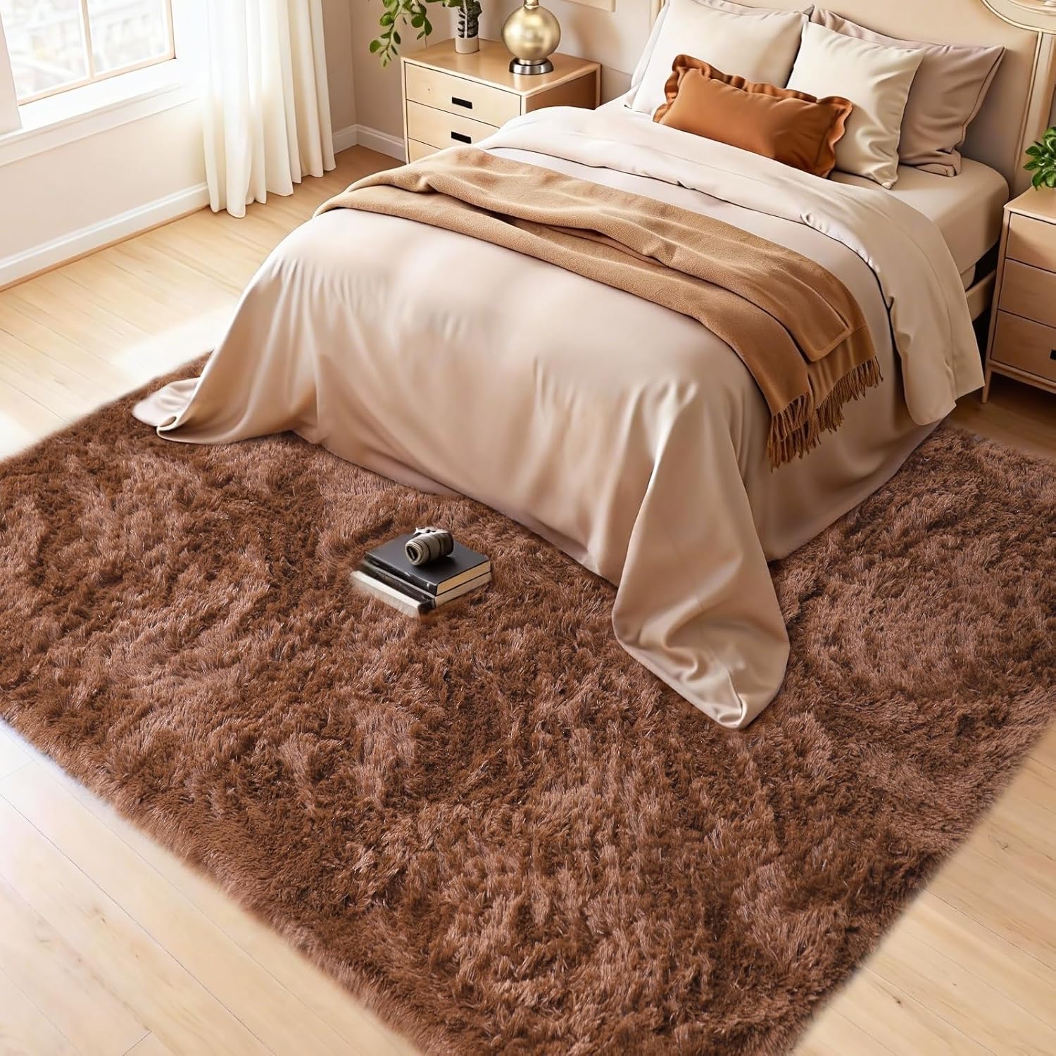 8x10 Area Rugs Living Room, Beige Large Plush Fluffy Bedroom Carpet, Non-Slip Upgraded Indoor Thick Soft Rug, Modern Plush Carpet Suitable for Kids Home Decor Aesthetics Dorm. Dormly