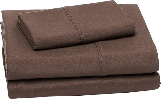 Amazon Basics Lightweight Super Soft Easy Care Wrinkle Free Microfiber 3 Piece Bed Sheet Set with 14-Inch Deep Pockets, Twin, Chocolate, Solid, Kids, Men & Women Bedding AmazonBasics