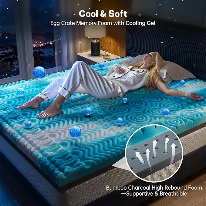 4 Inch Memory Foam Mattress Topper, 7-Zone Twin Mattress Topper with Cooling Gel, CertiPUR-US Certified for Pressure Relief & Enhanced Sleep Comfort