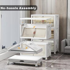 Extra Large Stackable Storage Bins with Lids & Wheels & Door, 960QT-160QT/40GAL*6Pack Foldable Collapsible Closet Organizers, Plastic containers drawers for bedroom Dorm