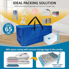 10 Pack Heavy Duty Extra Large Moving Bags with Backpack Straps & Vacuum Storage Bags, Moving Totes with Handles for Space Saving, Christmas Storage Bags for Wreaths, Garlands, Decoration & Ornaments