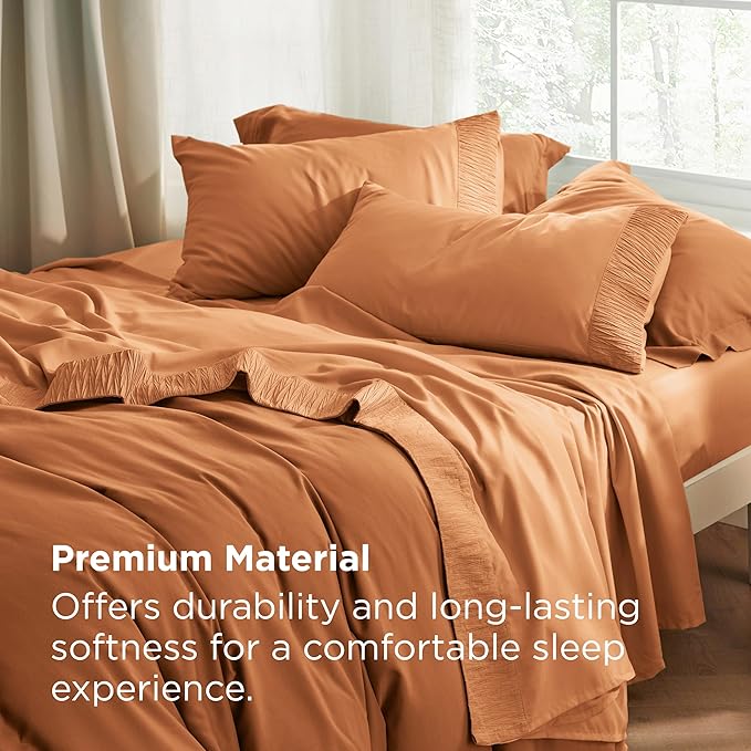 Bedsure King Size Sheets Set - 4 Pieces Soft King Sheets - Breathable & Cooling - Hotel Luxury - Easy Care Polyester Microfiber Bedding for Women, Men, Dusty Orange