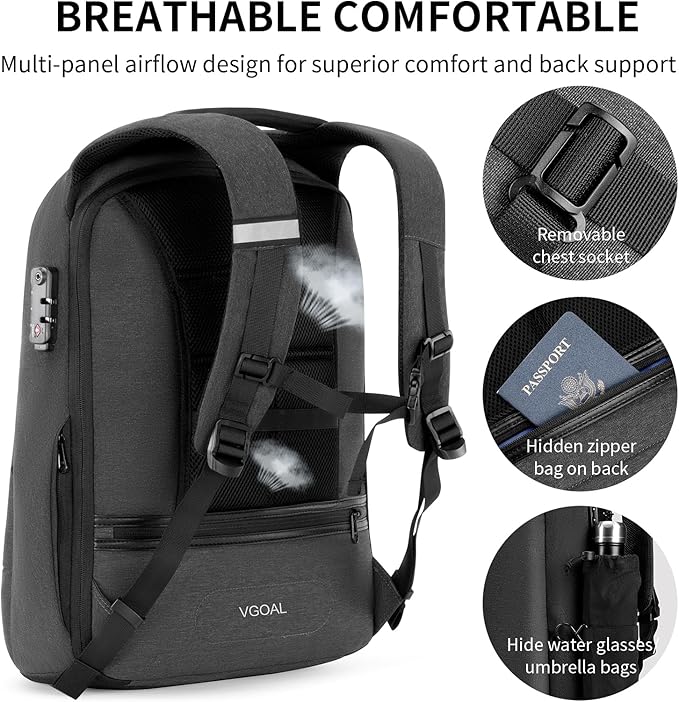 VGOAL Travel Laptop Backpack, Laptop Bookbag College Backpack Durable Water Proof with USB Charging Port for Men Women (FG6303-17)