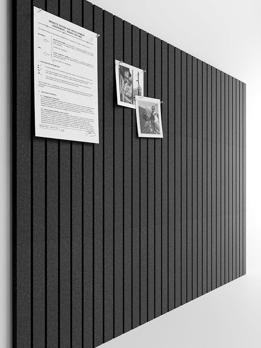 Bumusty Large Cork Board Alternative-47 x35 Felt Bulletin Board Tiles, with 30 Pushpins, 70 Adhesive Tabs, 12-Pack Slat Wall Paneling, Cork Boards for Office Push Pin Board Felt Board-Charcoal Gray