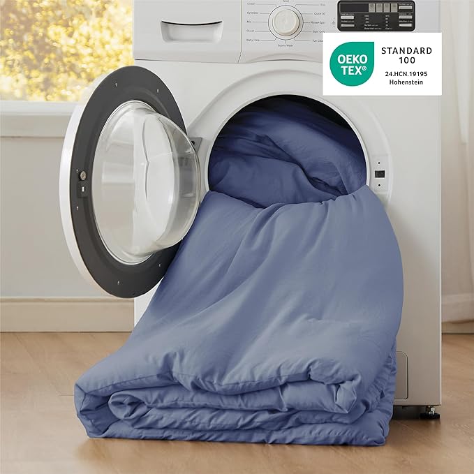 Bedsure King Size Comforter Set, Blue Soft Prewashed Bedding for All Seasons, 3 Pieces GentleSoft™ Warm Down Alternative Bed Set, 1 Lightweight Comforter (104"x90") and 2 Pillowcases (20"x36")
