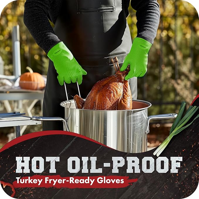 KITCHEN PERFECTION S Silicone Smoker Oven Gloves -Extreme Heat Resistant BBQ Gloves -Handle Hot Food Right on Your Grill Fryer Pit|Waterproof Oven Mitts |Superior Value Set+3 Bonuses