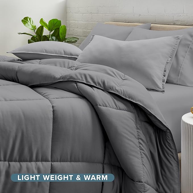 Bare Home Bed-in-A-Bag 5 Piece Comforter & Sheet Set - Twin XL - Goose Down Alternative - Ultra-Soft 1800 Premium Bedding Set (Twin XL, Grey/Grey)