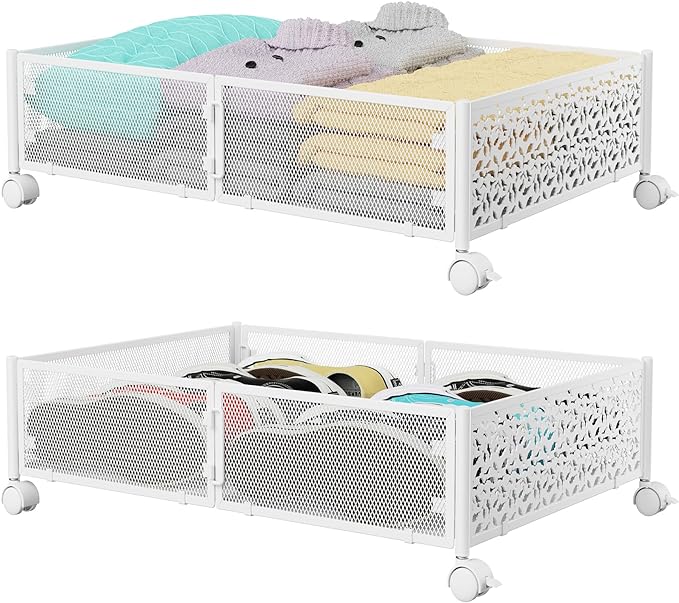 Under Bed Storage, Under the Bed Storage Containers with Wheels, Under Bed Shoe Storage Organizer Drawer for Bedroom Clothes Shoes Blankets -2Pack