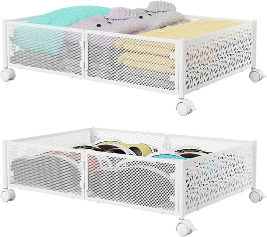 Under Bed Storage, Under the Bed Storage Containers with Wheels, Under Bed Shoe Storage Organizer Drawer for Bedroom Clothes Shoes Blankets -2Pack