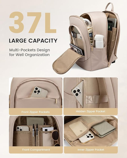 LOVEVOOK Laptop Backpack for Women, 18 Inch Travel Backpack, Large Capacity Casual Daypack, Work Computer Backpack, Travel Backpack for College, Light Beige