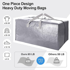 Heavy Duty Extra Large Moving Bags W/Backpack Straps - Strong Handles & Zippers, Storage Totes For Space Saving, Fold Flat, Alternative to Moving Box and Storage Bin (Set of 6, Silver)