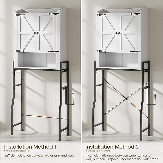 Over The Toilet Storage Cabinet, Over Toilet Organizer with 2-Door & Metal Stand, Bathroom Organizers and Storage with Adjustable Shelves for Bathroom, Restroom, Laundry, White