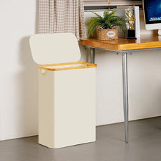 efluky Slim Laundry Basket with Lid, Narrow Laundry Hamper with Removable Bag, Skinny Dirty Clothes Basket with Bamboo Handles for Bathroom, Bedroom & Laundry Room, 65L Beige