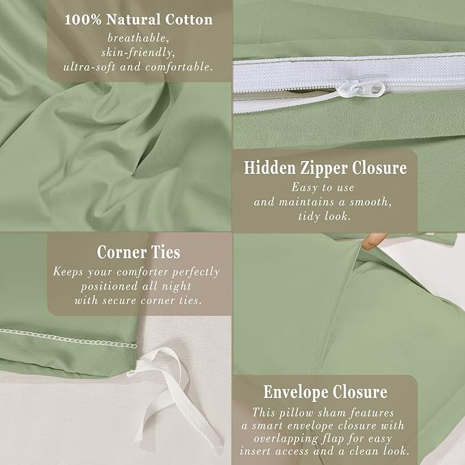 100-Percent Cotton Duvet Cover Set, Hidden Zipper Closure, Ultra Soft, Easy Care and Durable, Simple Bedding Style, Queen, Pastel Green (Comforter Not Included)