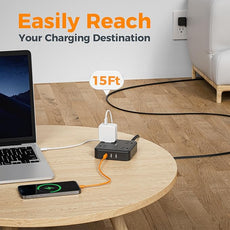 Surge Protector Flat Extension Cord 15FT, TESSAN Flat Plug Power Strip with 4 Outlets 3 USB C Ports (1 USB C), 900 Joules Protection, Multiple Wall Outlet Extender Suitable for Home Office Dorm, Black