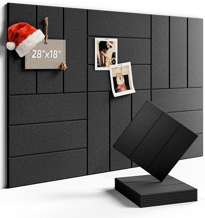 Felt Bulletin Board Tiles -28"x18" with 40 Adhesive Tabs, Cork Board Alternative for Office Decor, Push Pin Board Wall Organizer 6-Pack(Charcoal Gray)