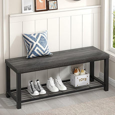 FOLUBAN Shoe Storage Bench, Modern Entryway Bench with Metal Shelf, Industrial Indoor Shoe Bench Seat for Bedroom, Hallway, Living Room, Dark Gray, 47 Inch