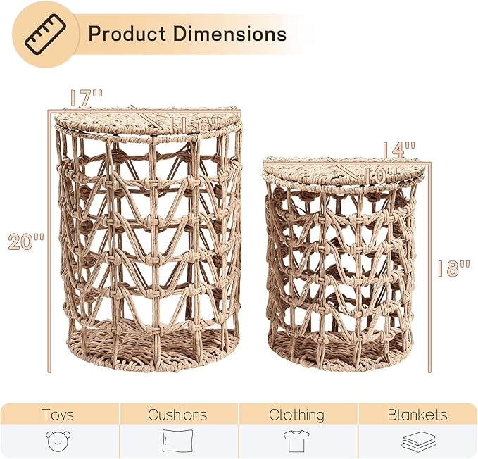 Jerry & Maggie Wicker Storage Basket & Laundry Hamper with Lid, Large Wicker Laundry Basket for Toy Storage & Blanket Organization, Laundry Room Organization Essentials, Woven Basket (2 Pack)