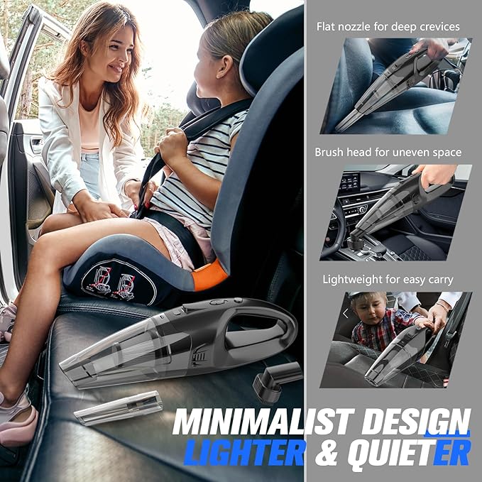 Handheld Vacuum Cordless Rechargeable, Car Vacuum Cleaner with LED, USB Charge, 1.65LBs Hand Vacuum Cordless, for Car/Home/Pet